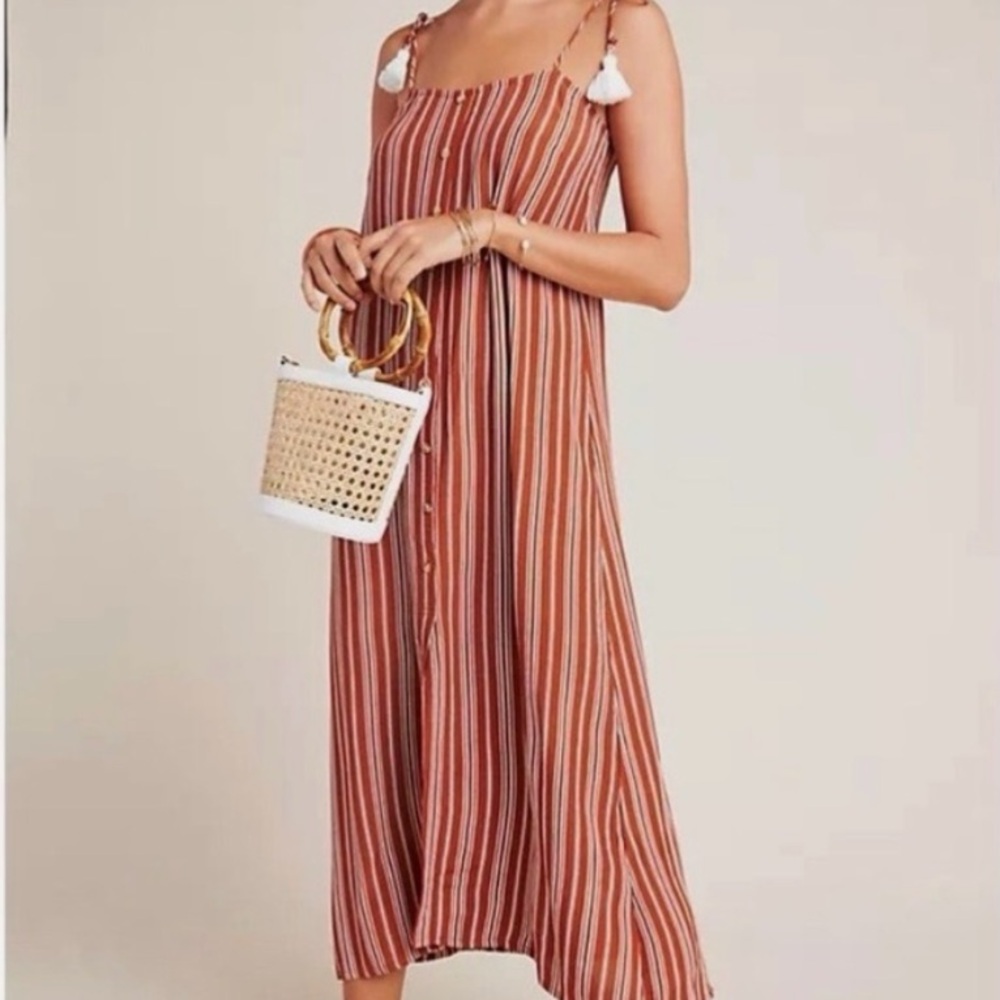 Faithful the Brand x Anthropologie arietta brown stripped long dress -NWOT size4 - Picture 3 of 7